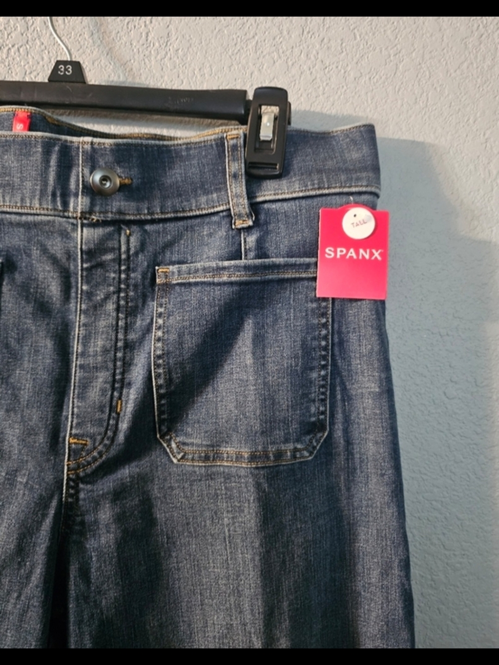SPANX Wide-Leg High-Rise Denim Jeans - Dark Blue - Picture 4 of 7